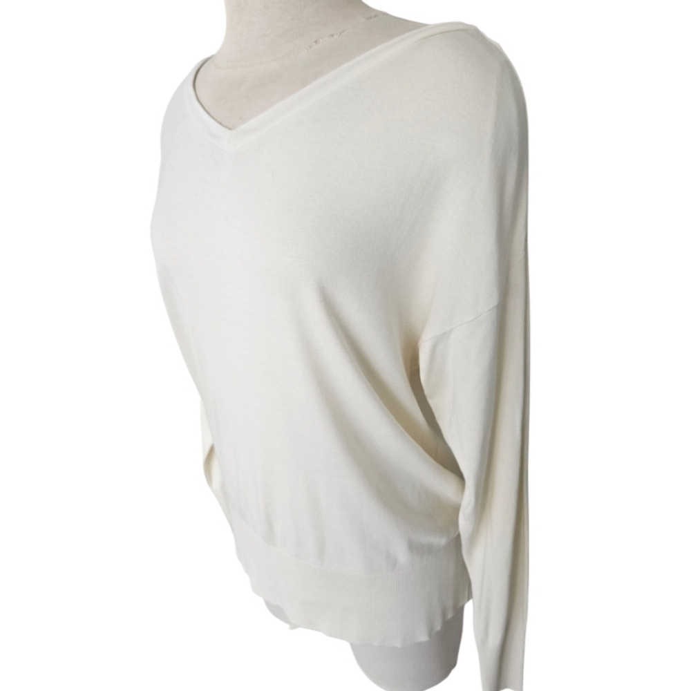 COS Cream V-Neck Cotton Pullover S-shirt Long Sleeve - Picture 3 of 9
